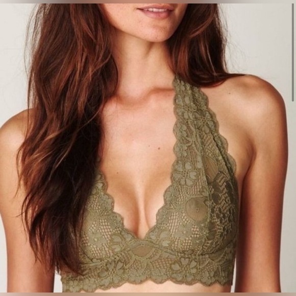 Free People Other - NWT Free People Galloon Lace Halter Bralette in Army Green Size XS